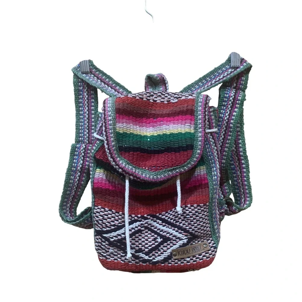 TOIOU Peru Backpack‎ Woven Striped Boho Hippie Drawstring Flap Magnetic Snap